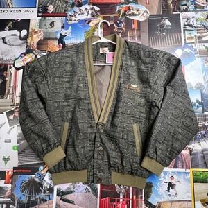 Crocodile Vintage Mens Bomber Jacket Olive Green Geometric Pattern Large L